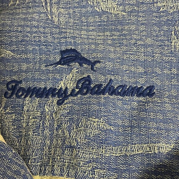 Tommy Bahama Silk Palm Tree Button Down Shirt Blue Sz XL Vacation Resort - Picture 6 of 7